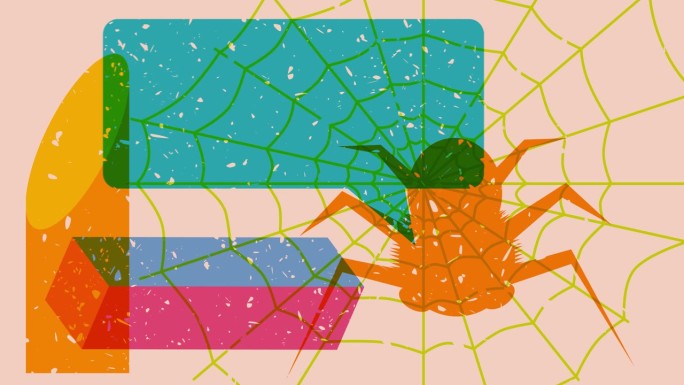 蜘蛛万圣节risograph风格的视频与语音泡沫和几何形状。