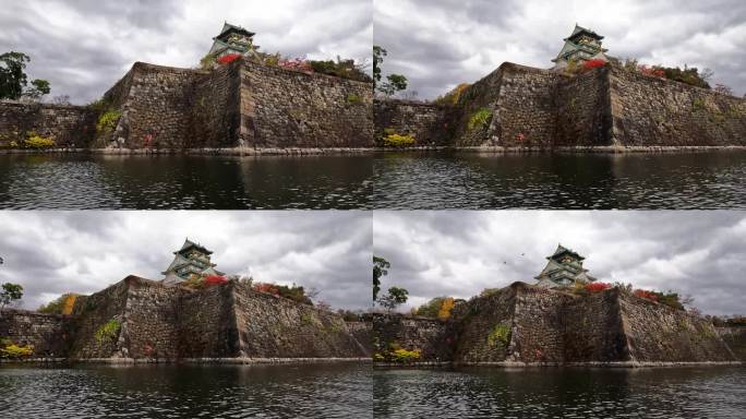 城堡护城河通往日本著名的大阪城堡。关于武士要塞