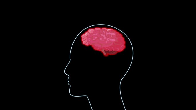 医学动画的大脑和头痛的黑色背景。4 k循环