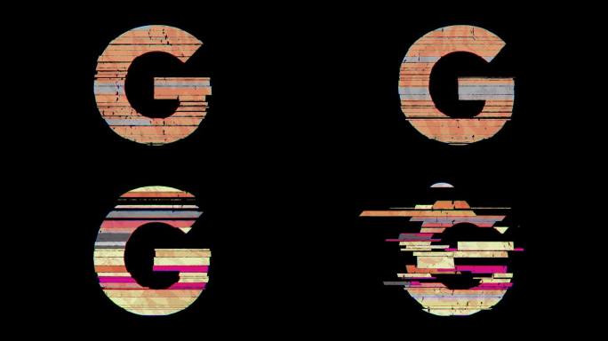 G到H字母切换在卡通Glitchy风格在透明背景在4k动画。