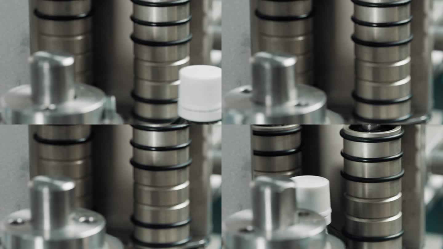 制药工业厂房贴标机。用于在生产过程中产品的贴标机。灵活的包装。近距离镜头4K