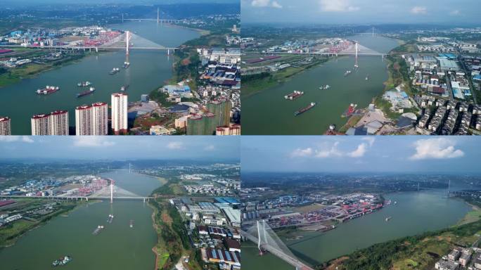 泸州港长江航运货轮泸州航拍泸州交通水运