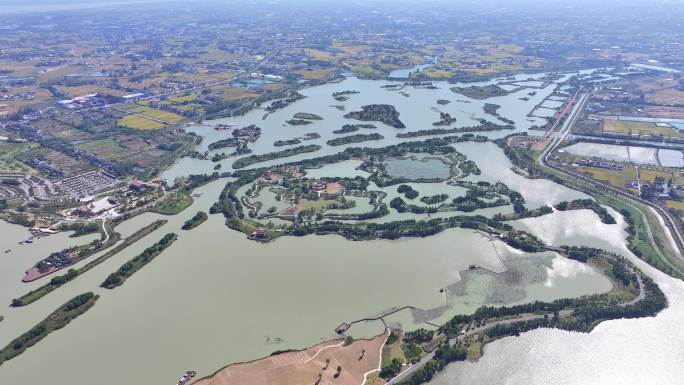 航拍扬州北湖湿地公园空景