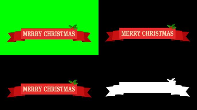 平红丝带标题Merry Christmas(英文，绿屏，alpha频道)