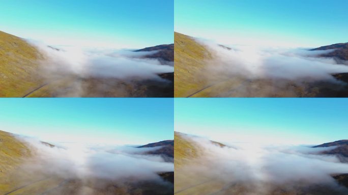 冰岛山谷中低洼云层的空中拍摄