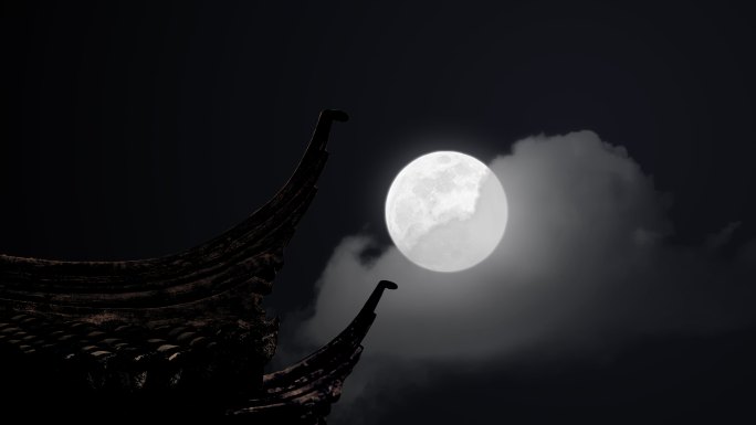 飞檐下月亮穿云月亮升起