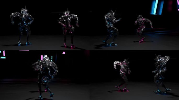 机器人，机器人跳舞，萨尔萨舞，伦巴舞，黑色背景，3d渲染，舞曲背景