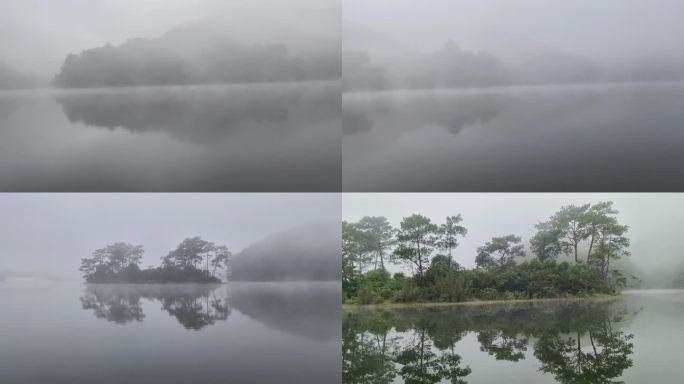 江面起雾湖水面雾气水蒸气河流意境诗意素材