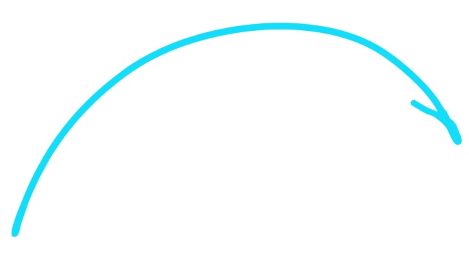 绘制箭头的动画线性符号。手绘的蓝色箭头指向右边。矢量插图隔离在白色背景上。