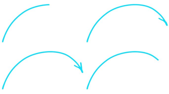 绘制箭头的动画线性符号。手绘的蓝色箭头指向右边。矢量插图隔离在白色背景上。