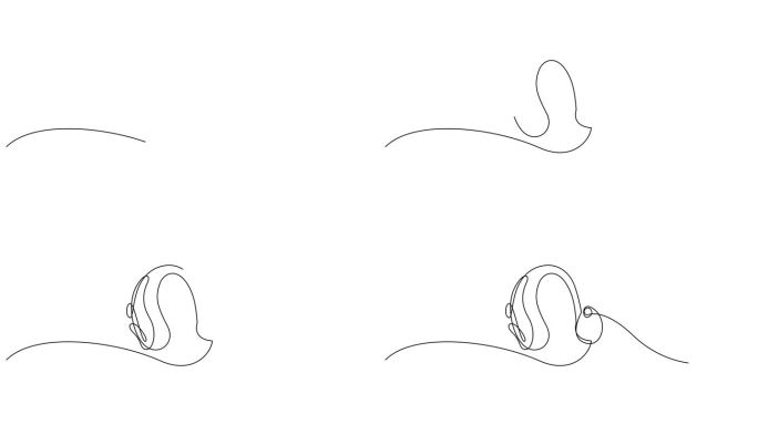助听器的自绘制动画，连续一条线绘制。助听器单线图。