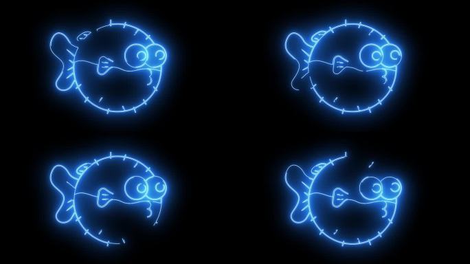 动画形成了一个带有霓虹灯军刀效果的河豚图标