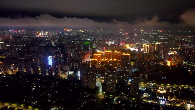 北海市区夜景云雾缭绕航拍