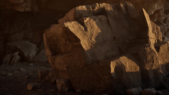 白天的阳光洒在岩洞的石头地板上。