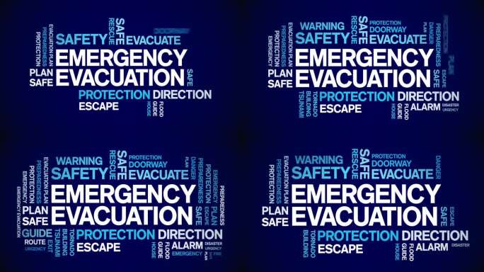 紧急疏散动画字云，动画排版无缝循环。