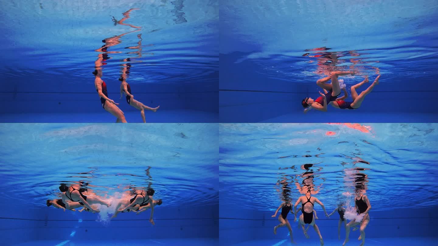 4K实拍水下摄影花样游泳一组