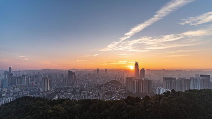 贵阳城市日出延时4k