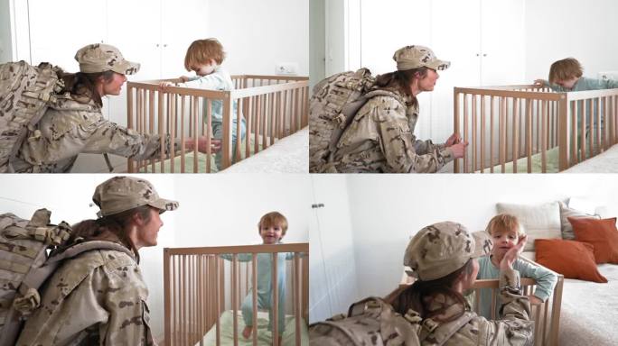 一个女士兵在很久之后见到了她的孩子