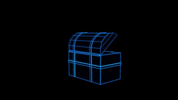 蓝色线框带通道全息宝箱动画素材