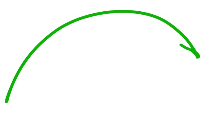 绘制箭头的动画线性符号。手绘的绿色箭头指向右边。矢量插图隔离在白色背景上。