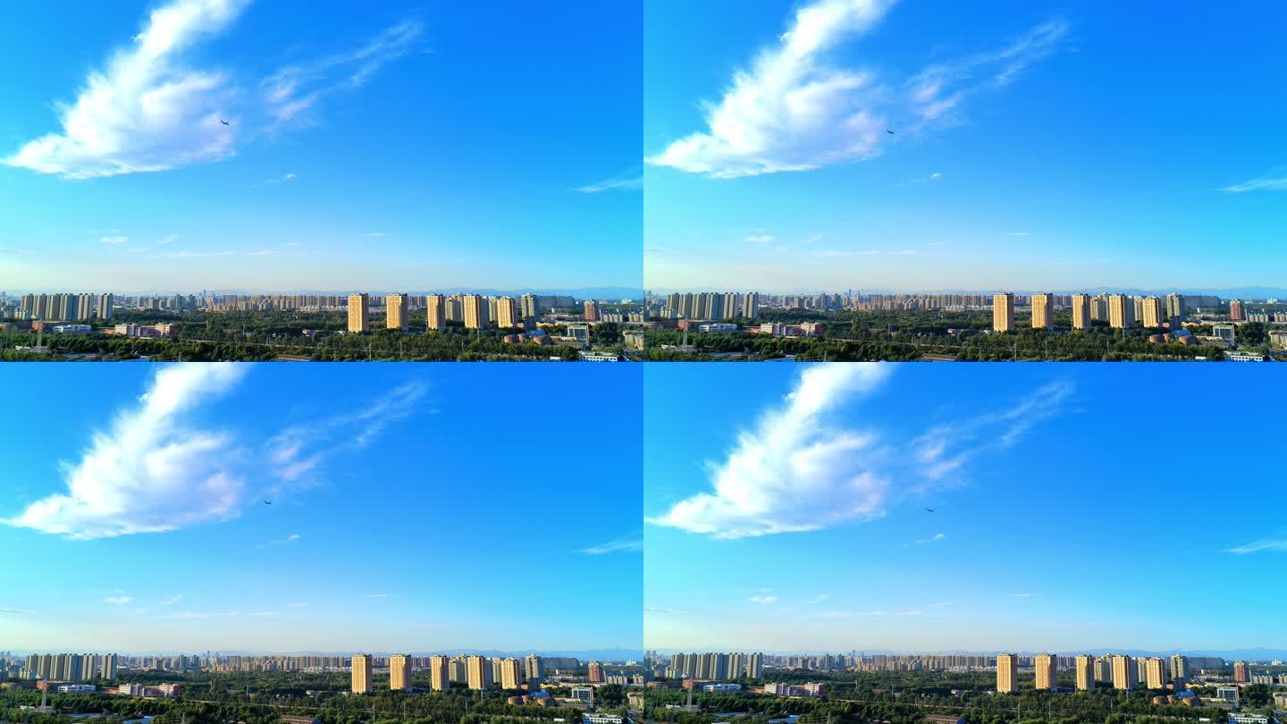 北京城市全景与降落的飞机  4K