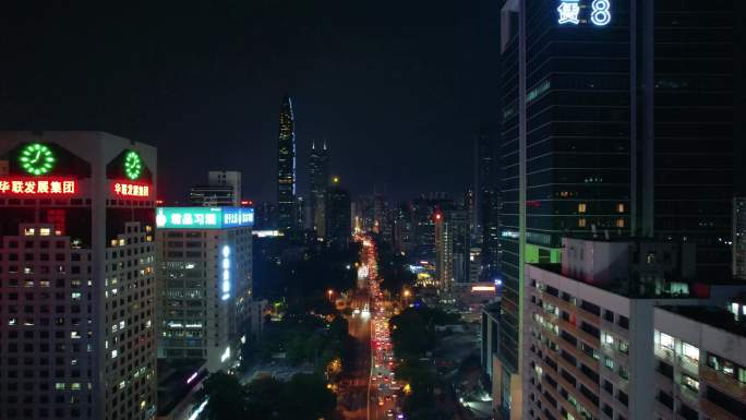夜晚深圳交通建筑高楼