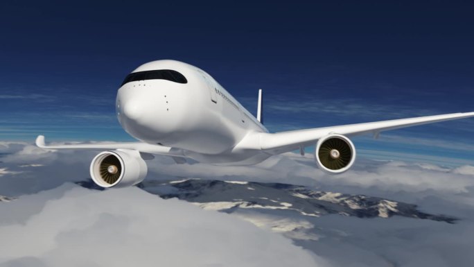 飞机在雪山上空飞行-航空概念