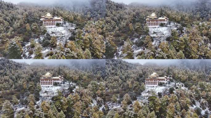 甘孜川西稻城亚丁冲古寺雪景航拍