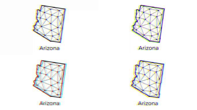 亚利桑那州地图动画在多边形风格与故障效果，4k分辨率视频，美国州运动图形