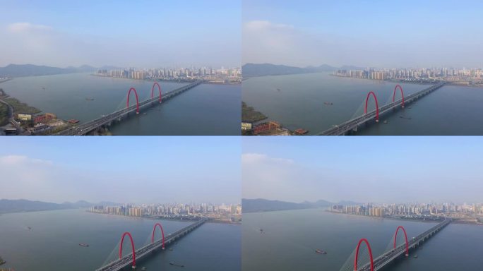 航拍杭州之江大桥高角度