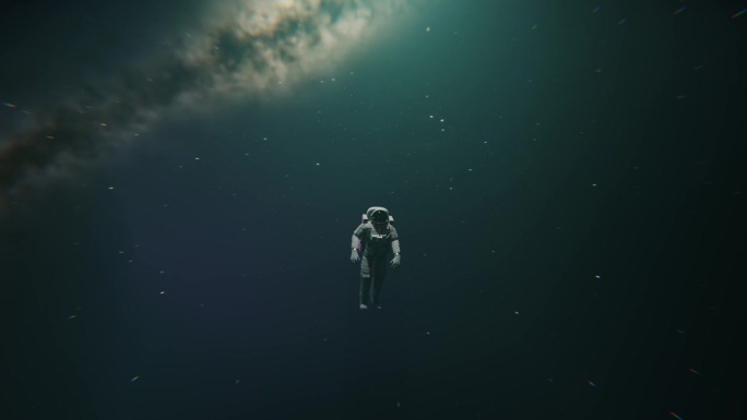 宇航员漂浮在太空中的3D动画