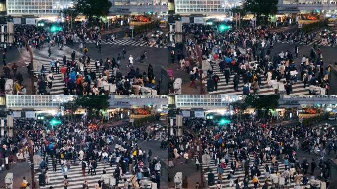 晚上在涩谷十字路口行走的人们