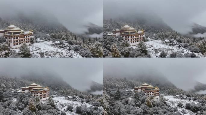 甘孜川西稻城亚丁冲古寺雪景航拍