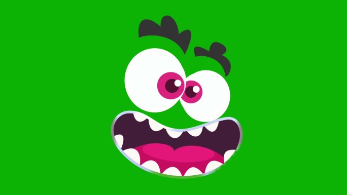 卡通怪物的眼睛和脸绿色屏幕，4K
