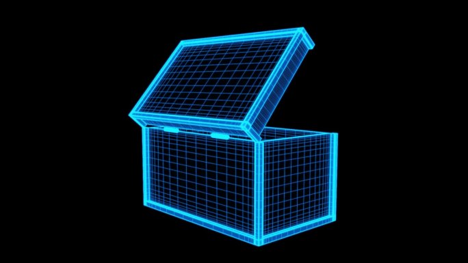 蓝色线框带通道全息长方体箱子动画素材