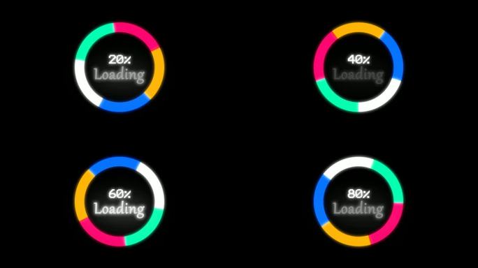 圆加载动画，渐变颜色旋转环旋转从0到100%负载。