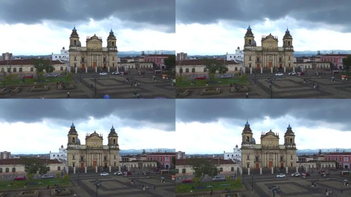 危地马拉国家大教堂鸟瞰图。危地马拉城中央公园鸟瞰图