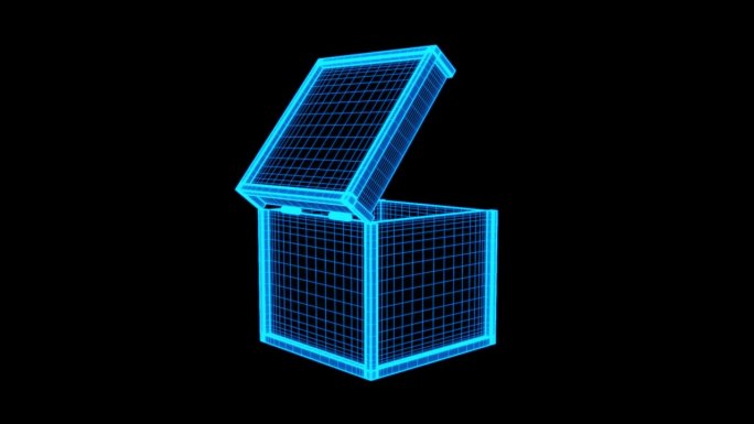 蓝色线框带通道全息正方体箱子动画素材