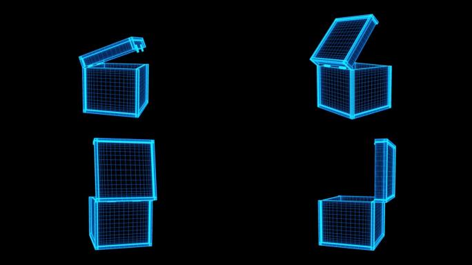 蓝色线框带通道全息正方体箱子动画素材