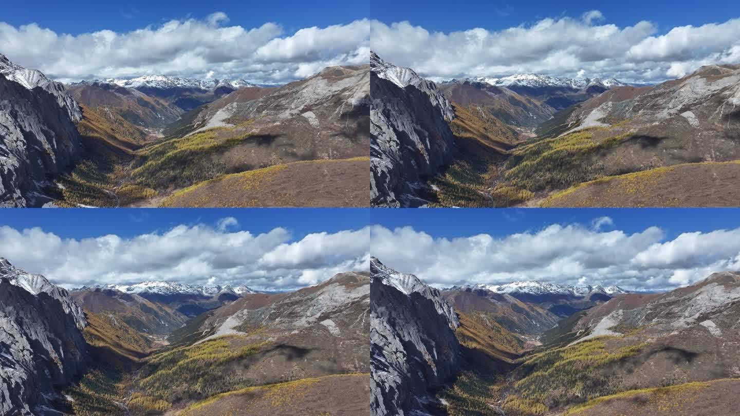 高原高山秋景雪山航拍