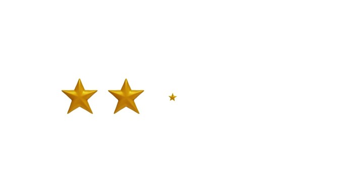五星客户产品评级评论动画应用程序和网站。五星评级。白色背景上的黄色评级星星。包3高质量的3d动画