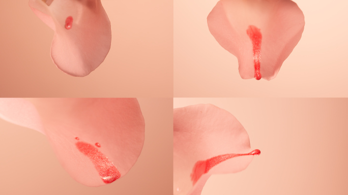 实拍流金液体在花瓣上滴落