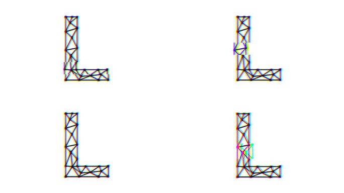 多边形字母l动画与故障效果在白色背景，4k分辨率视频，文本运动图形