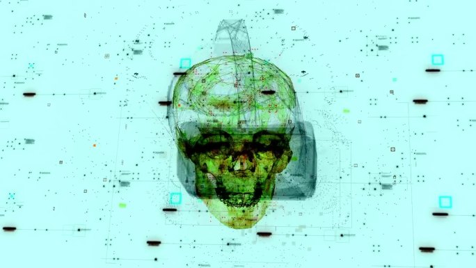 骷髅头戴着虚拟现实眼镜