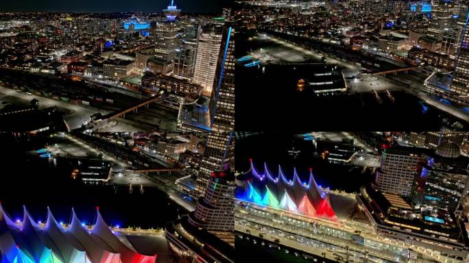 2023年7月，用Mavic 3 Pro Cine拍摄，拍摄了繁忙的市中心夜景和海滨照明的天桥港口鸟