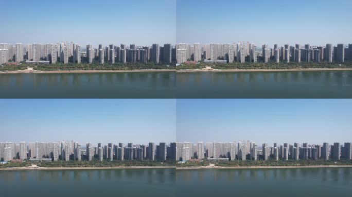 城市沿江高楼建筑长沙湘江世纪城航拍