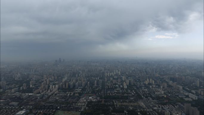 西安市上空局部降雨云海翻腾航拍延时摄影