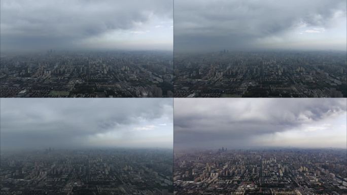 西安市上空局部降雨云海翻腾航拍延时摄影