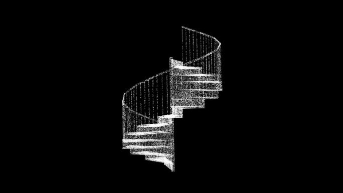 3D螺旋楼梯在黑色背景上旋转。建筑施工理念。无尽的楼梯。商业广告背景。用于标题，文本，演示。3d动画