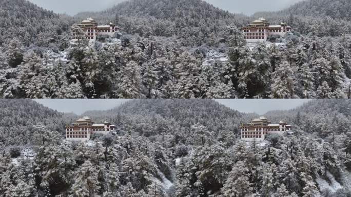 甘孜川西稻城亚丁冲古寺雪景航拍